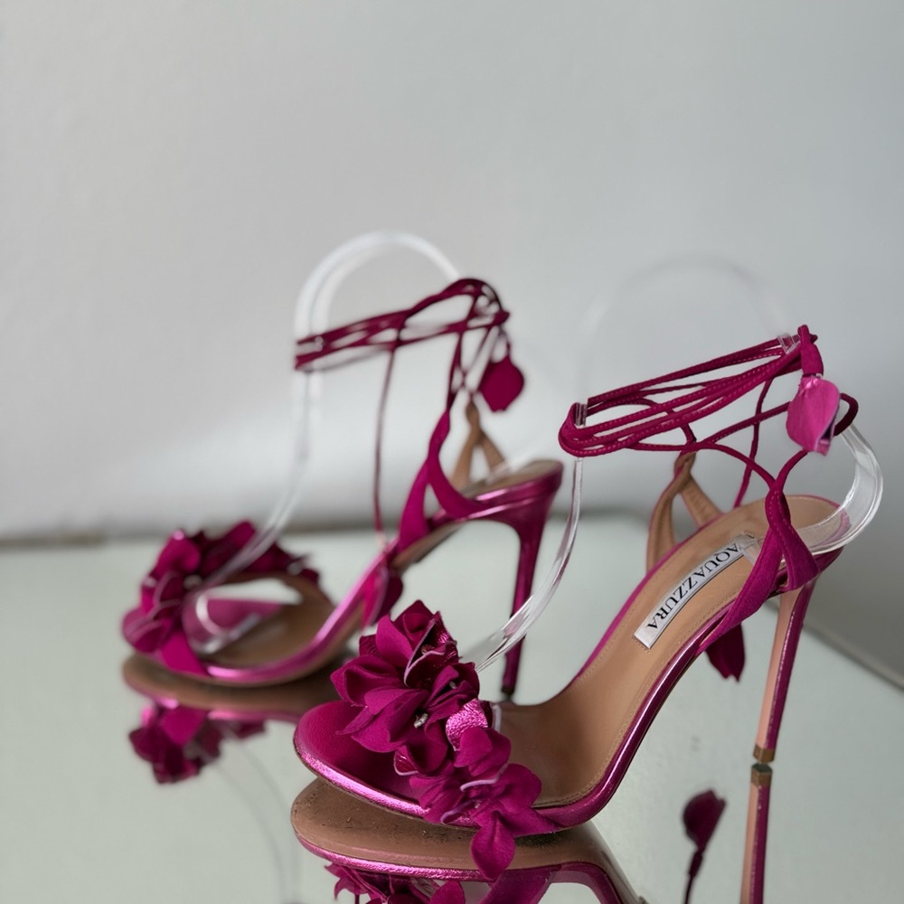 Aquazzura Pink Bougainvillea 105 Leather Sandals 38 - Picture 8 of 15